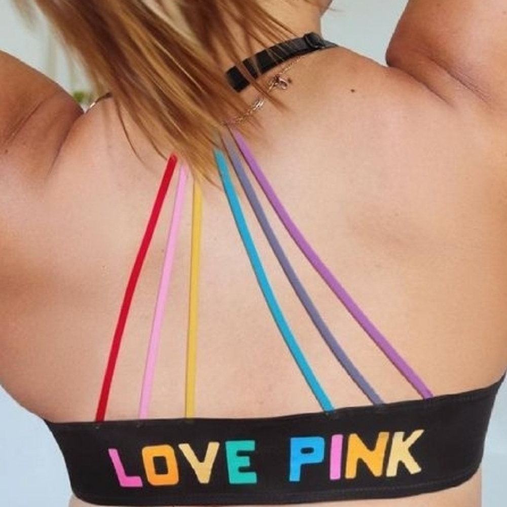 NWT Victoria Secret Pink Wear Everywhere Pushup Rainbow Strappy Back Front Clasp